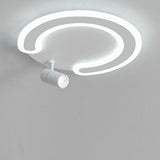 Modern White Arc Flush Mount Ceiling Light with Adjustable Spotlight for Study and Bedroom
