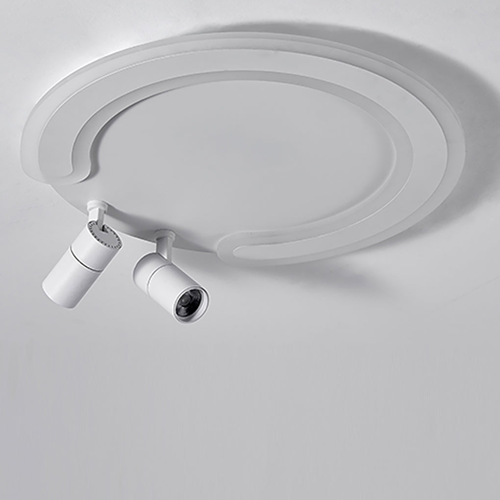 Modern White Arc Flush Mount Ceiling Light with Adjustable Spotlight for Study and Bedroom