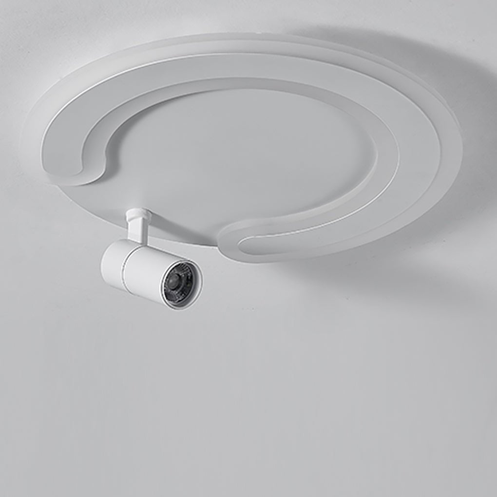 Modern White Arc Flush Mount Ceiling Light with Adjustable Spotlight for Study and Bedroom