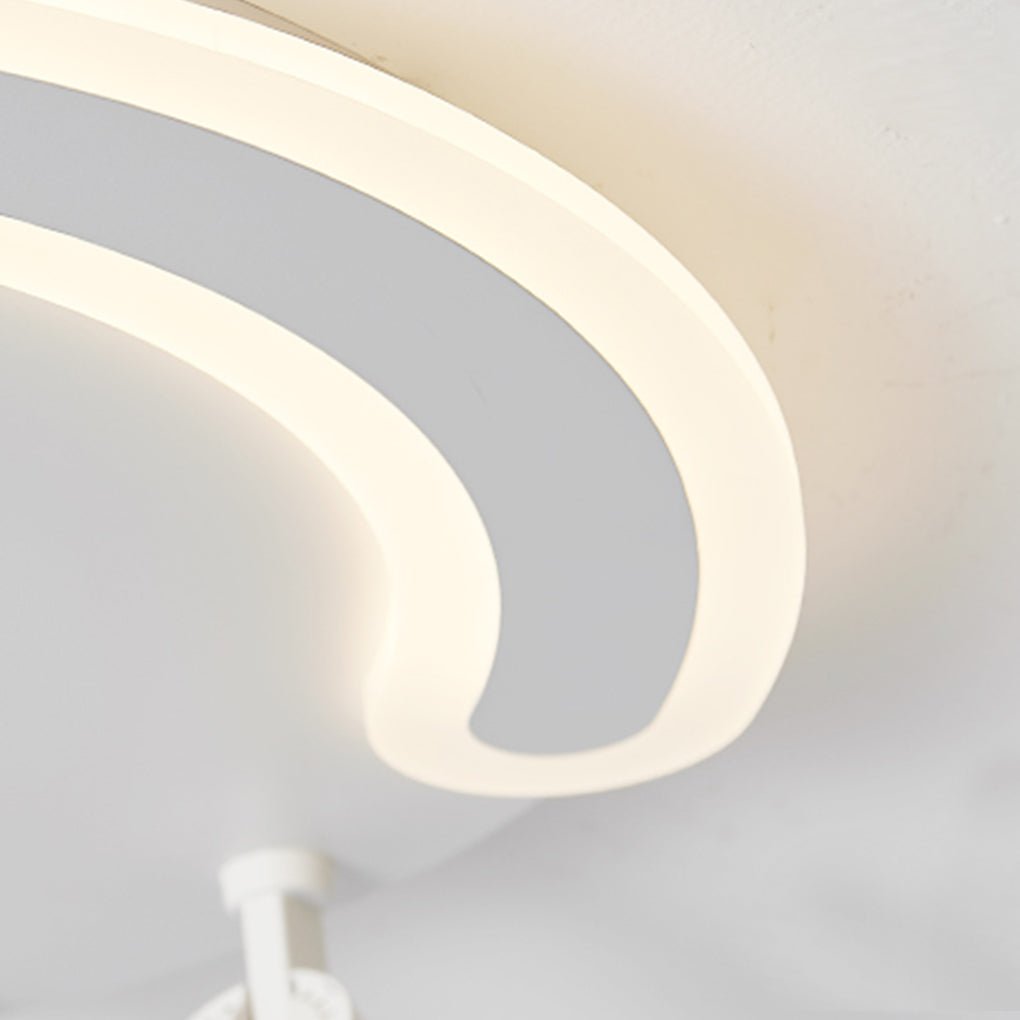Modern White Arc Flush Mount Ceiling Light with Adjustable Spotlight for Study and Bedroom