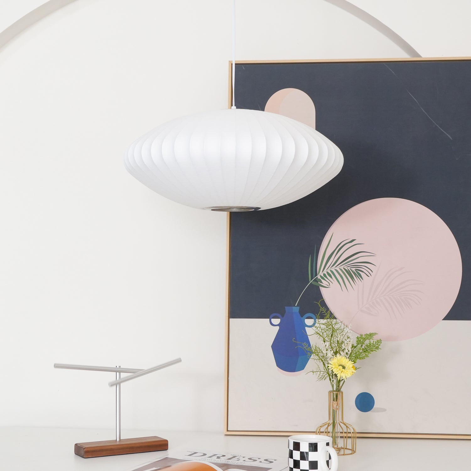 Modern White Bubble Swag Pendant Light Geometric Plug In Hanging Lamp for Indoor Decor