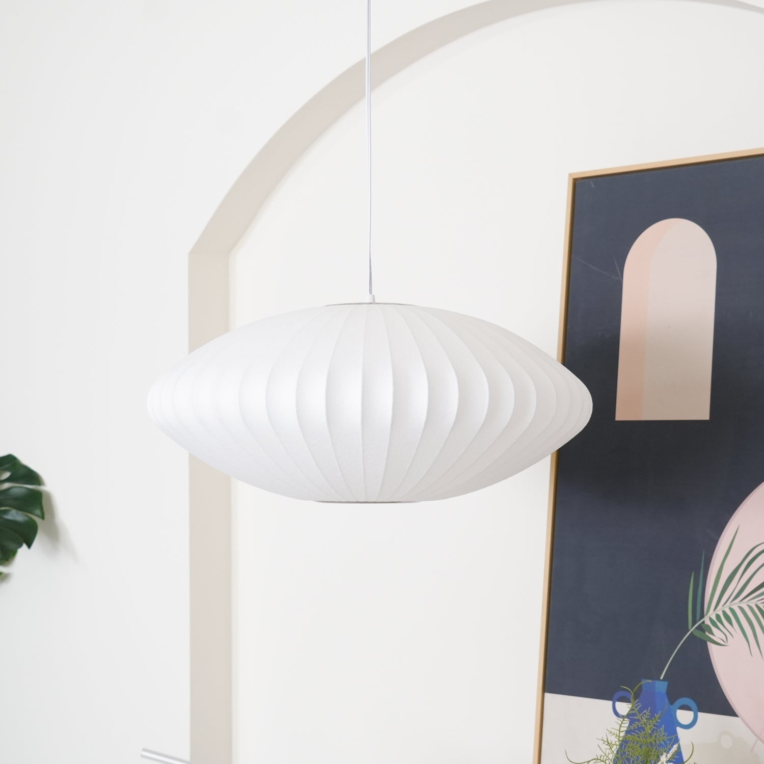 Modern White Bubble Swag Pendant Light Geometric Plug In Hanging Lamp for Indoor Decor