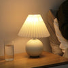 Modern White Ceramic Table Lamp with Pleated Fabric Shade for Bedroom and Living Room