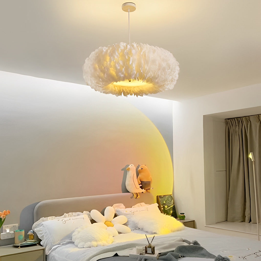 Modern White Feather Pendant Light Creative Minimalist Chandelier for Bedroom and Living Room