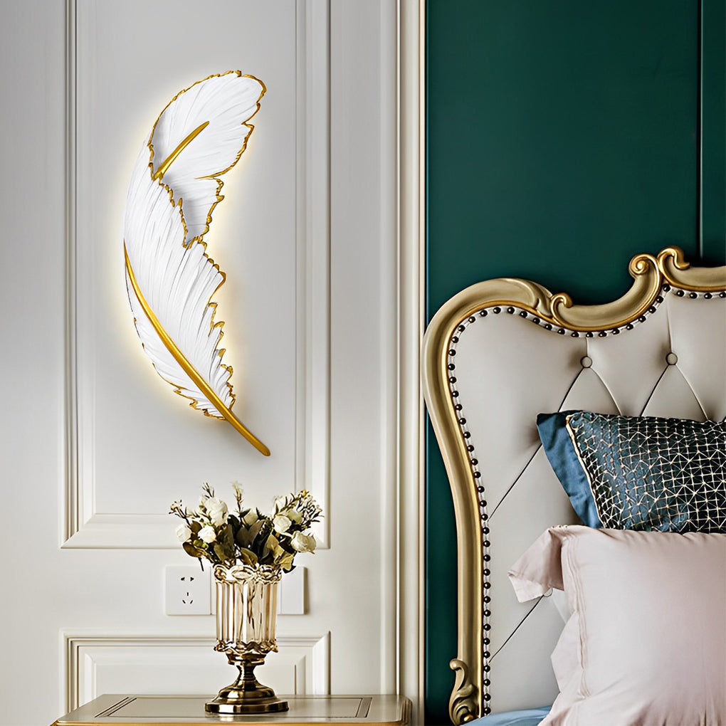 Modern White Feather Resin LED Wall Sconce Dimmable Art Decor Lighting for Living Room
