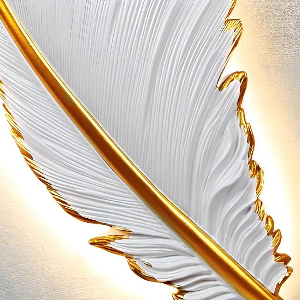 Modern White Feather Resin LED Wall Sconce Dimmable Art Decor Lighting for Living Room