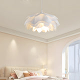 Modern White Flower Pendant Light with 3 Step Dimming and Adjustable Hanging Cord for Dining Room