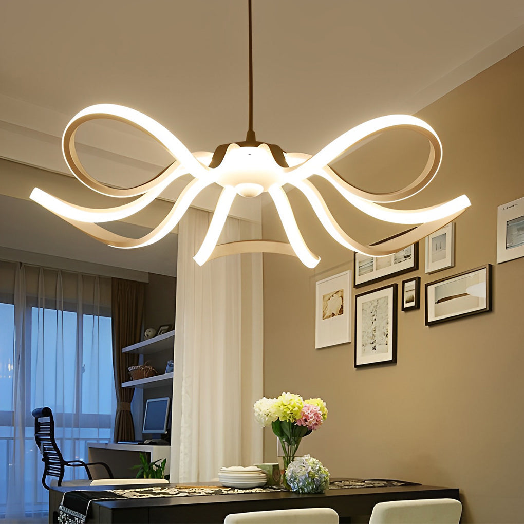 Modern White Flower Petal LED Chandelier Nordic Stepless Dimming Flush Mount Ceiling Light
