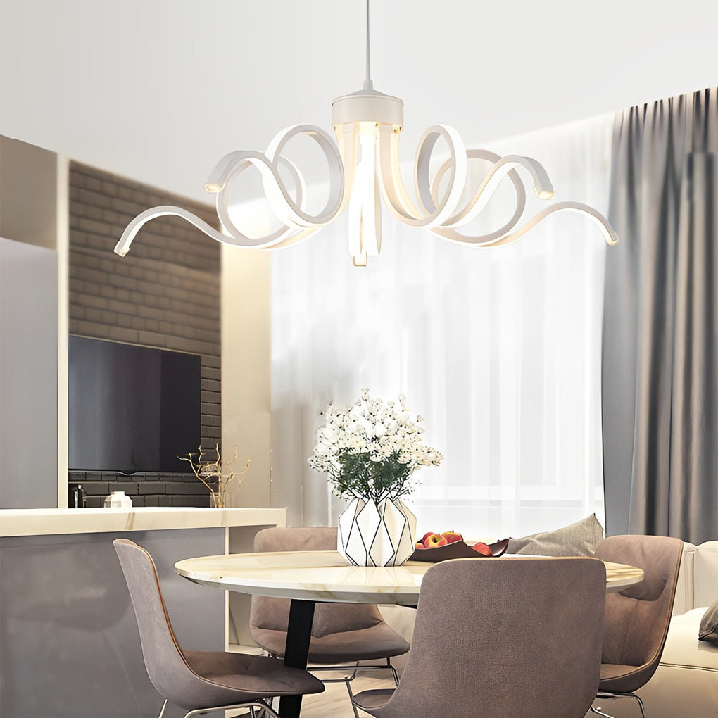 Modern White Flower Petal LED Chandelier Nordic Stepless Dimming Flush Mount Ceiling Light