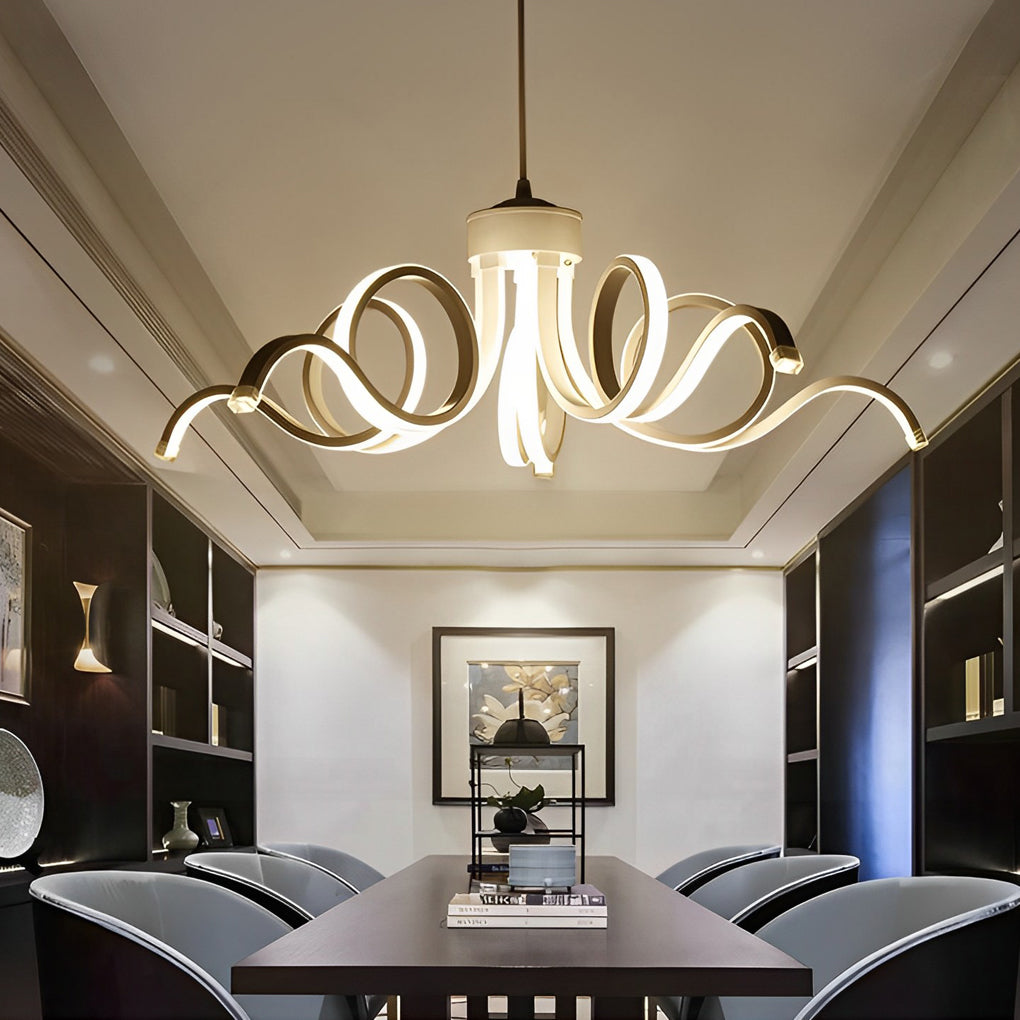 Modern White Flower Petal LED Chandelier Nordic Stepless Dimming Flush Mount Ceiling Light