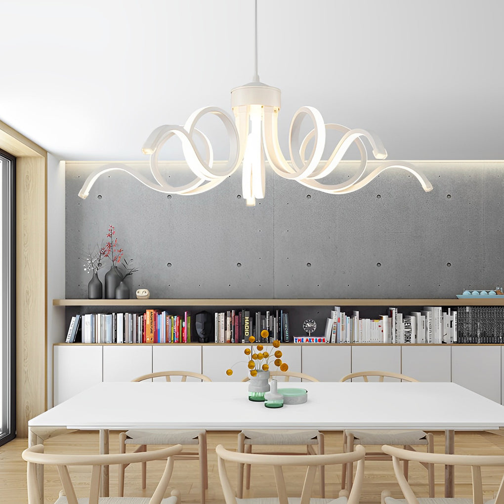 Modern White Flower Petal LED Chandelier Nordic Stepless Dimming Flush Mount Ceiling Light