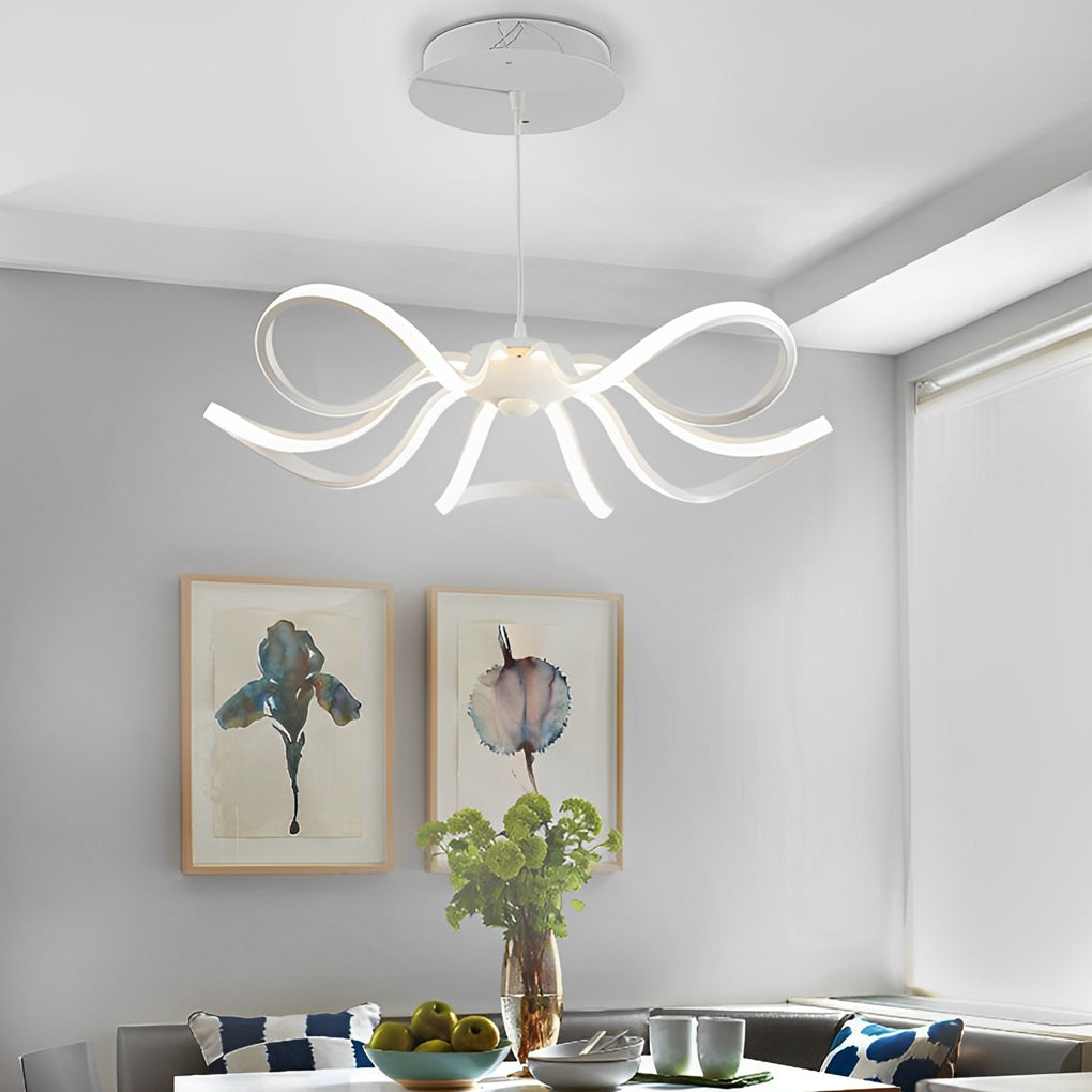 Modern White Flower Petal LED Chandelier Nordic Stepless Dimming Flush Mount Ceiling Light