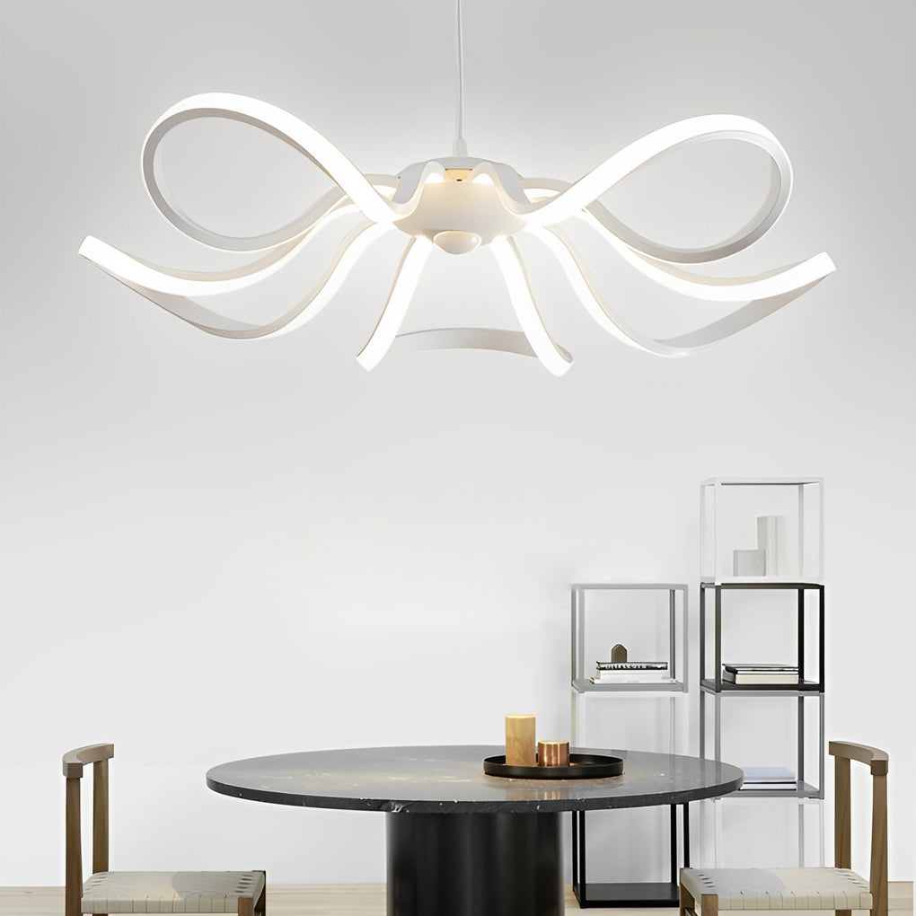 Modern White Flower Petal LED Chandelier Nordic Stepless Dimming Flush Mount Ceiling Light