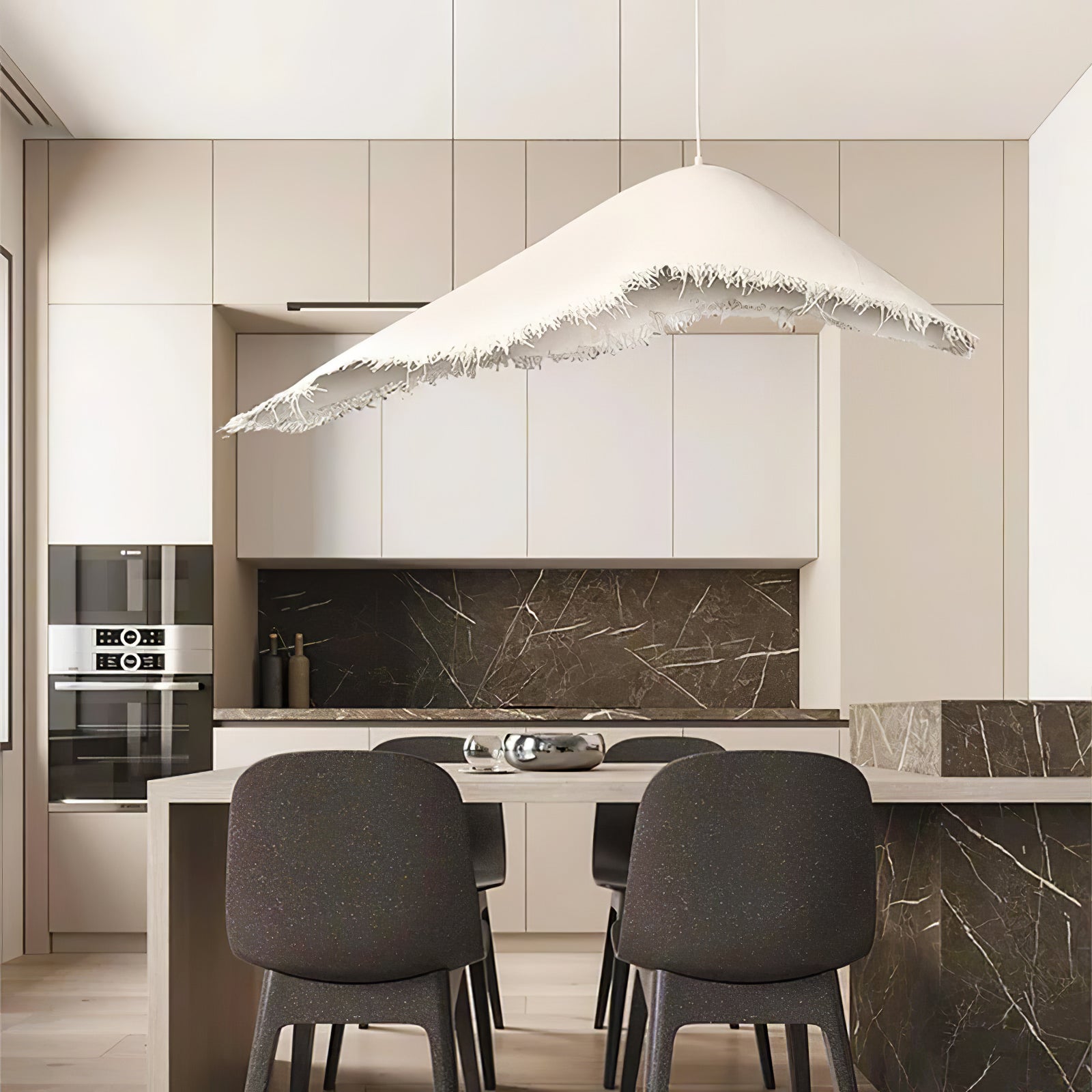 Modern White FRP Pendant Light with Glass Fiber Diffuser Elegant Floating Suspension Lamp for Living Room