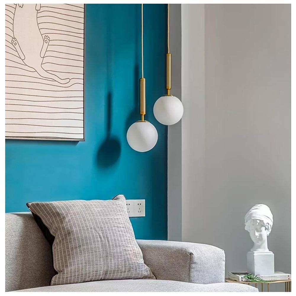 Modern White Globe Glass Ball Pendant Light for Kitchen Island and Bedroom in Gold and Black Finish