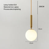 Modern White Globe Glass Ball Pendant Light for Kitchen Island and Bedroom in Gold and Black Finish