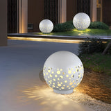 Modern White Hollow Sphere Outdoor Garden Light Waterproof Metal Round Lawn Lantern