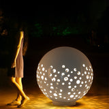 Modern White Hollow Sphere Outdoor Garden Light Waterproof Metal Round Lawn Lantern