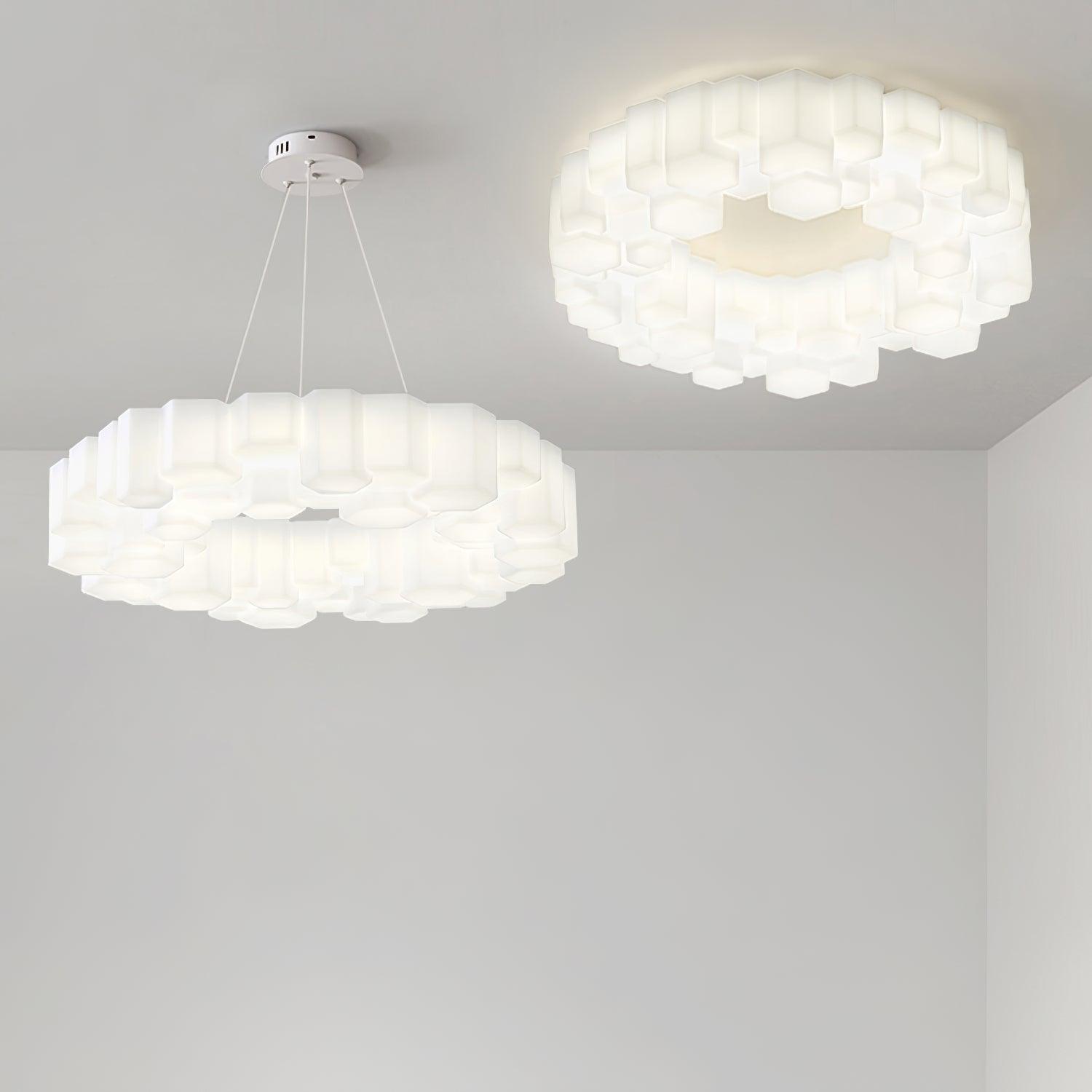 Modern White Honeycomb Geometric LED Ceiling Fixture for Contemporary Living Spaces
