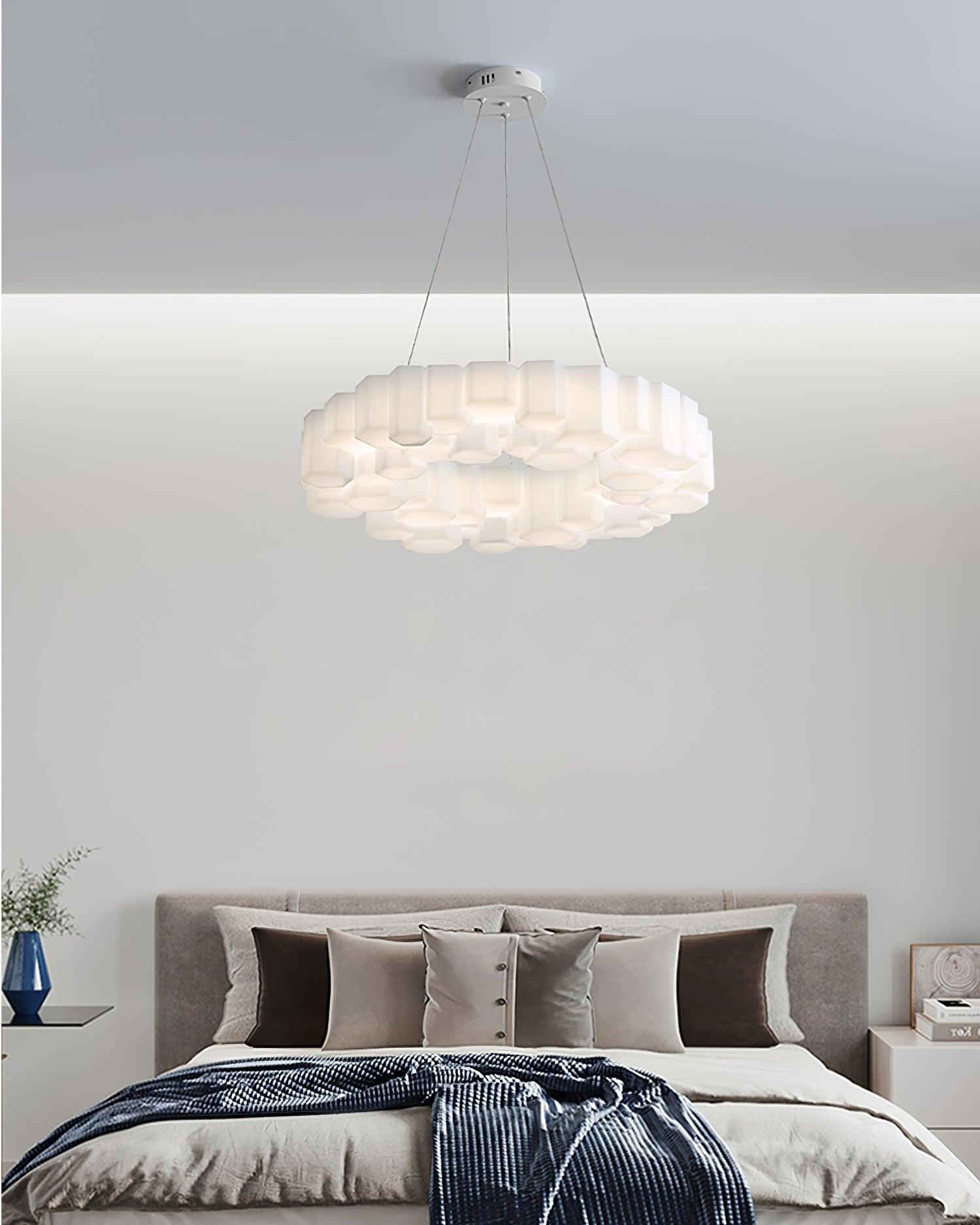 Modern White Honeycomb Geometric LED Ceiling Fixture for Contemporary Living Spaces