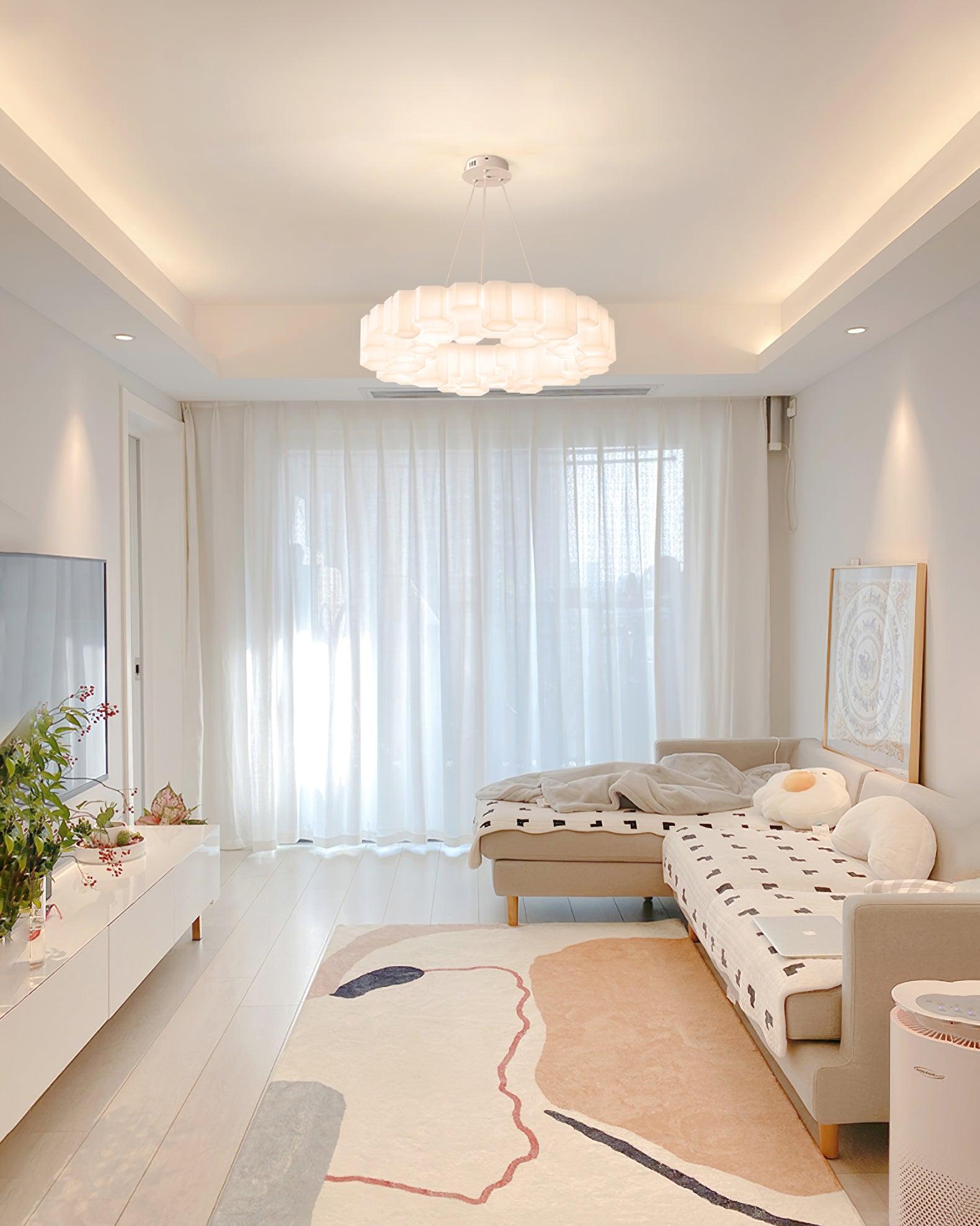 Modern White Honeycomb Geometric LED Ceiling Fixture for Contemporary Living Spaces
