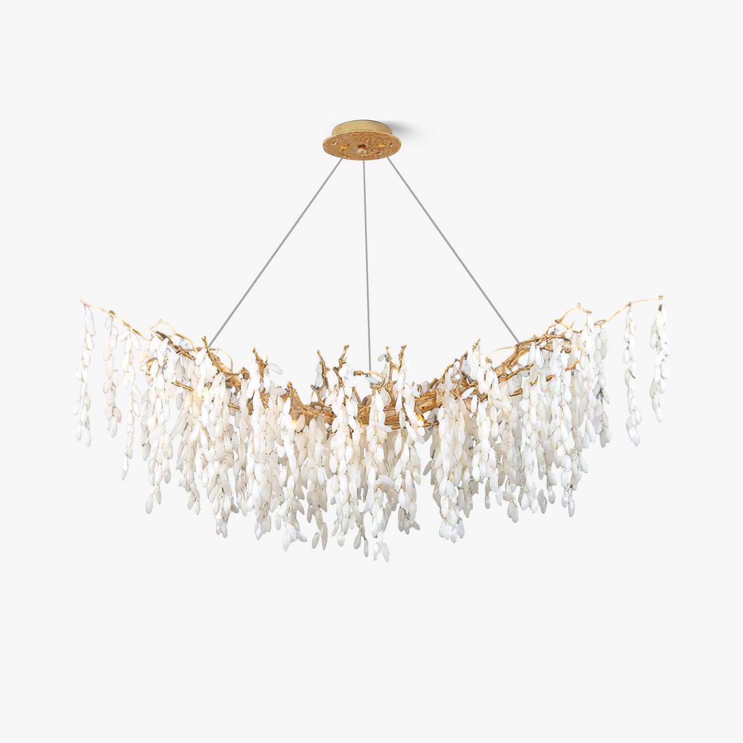 Modern White Jade Leaf Branch Brass Chandelier Luxury Hanging Pendant Light
