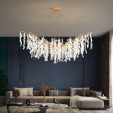 Modern White Jade Leaf Branch Brass Chandelier Luxury Hanging Pendant Light