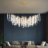Modern White Jade Leaf Branch Brass Chandelier Luxury Hanging Pendant Light