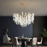 Modern White Jade Leaf Branch Brass Chandelier Luxury Hanging Pendant Light
