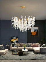 Modern White Jade Leaf Branch Brass Chandelier Luxury Hanging Pendant Light