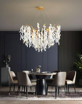 Modern White Jade Leaf Branch Brass Chandelier Luxury Hanging Pendant Light
