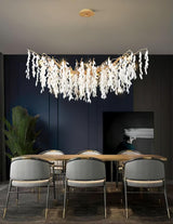 Modern White Jade Leaf Branch Brass Chandelier Luxury Hanging Pendant Light