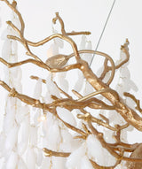 Modern White Jade Leaf Branch Brass Chandelier Luxury Hanging Pendant Light