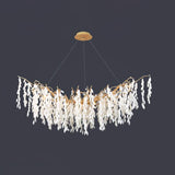 Modern White Jade Leaf Branch Brass Chandelier Luxury Hanging Pendant Light