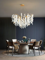 Modern White Jade Leaf Branch Brass Chandelier Luxury Hanging Pendant Light