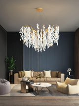 Modern White Jade Leaf Branch Brass Chandelier Luxury Hanging Pendant Light