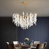 Modern White Jade Leaf Branch Brass Chandelier Luxury Hanging Pendant Light
