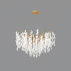 Modern White Jade Leaf Branch Brass Chandelier Luxury Hanging Pendant Light