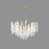 Modern White Jade Leaf Branch Brass Chandelier Luxury Hanging Pendant Light
