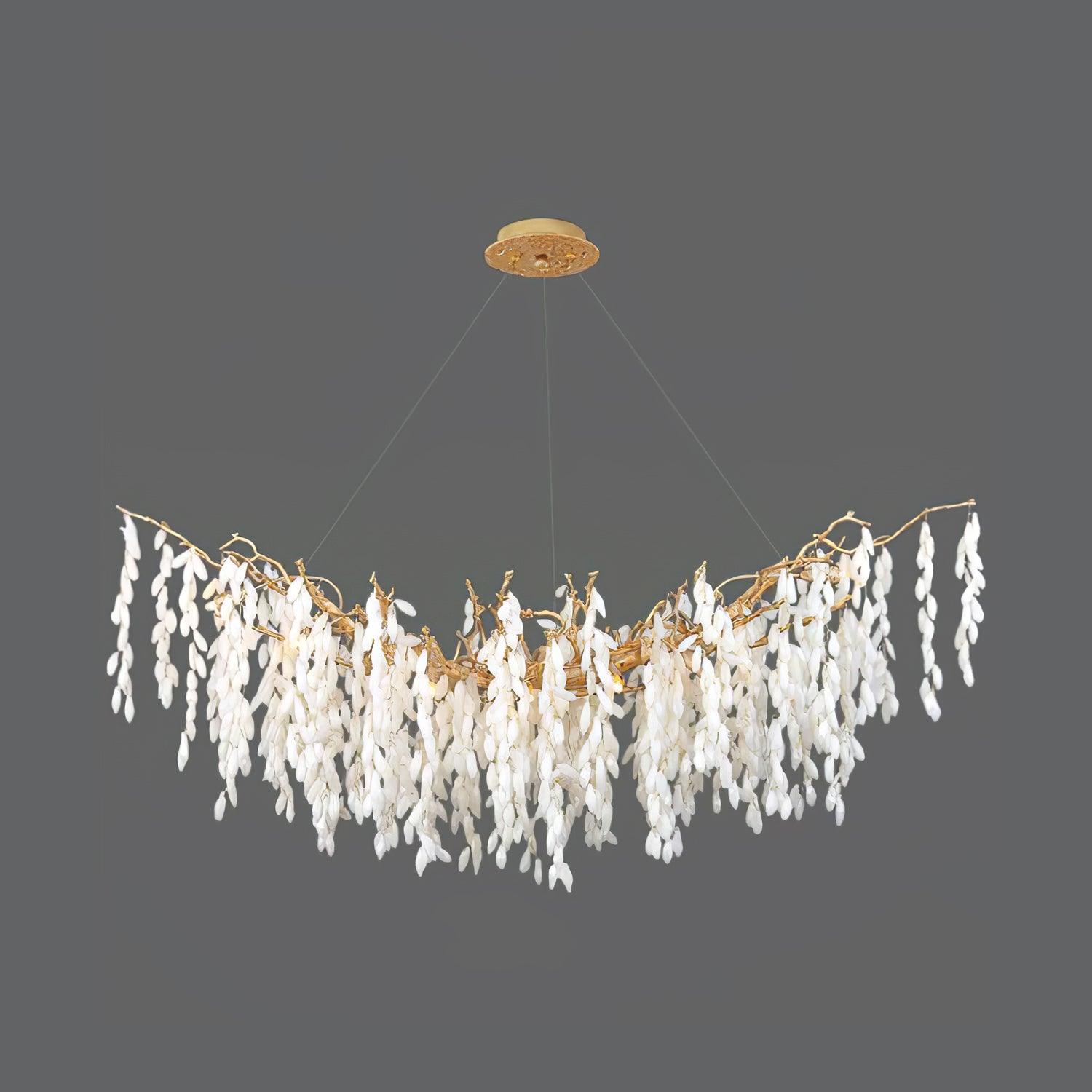Modern White Jade Leaf Branch Brass Chandelier Luxury Hanging Pendant Light