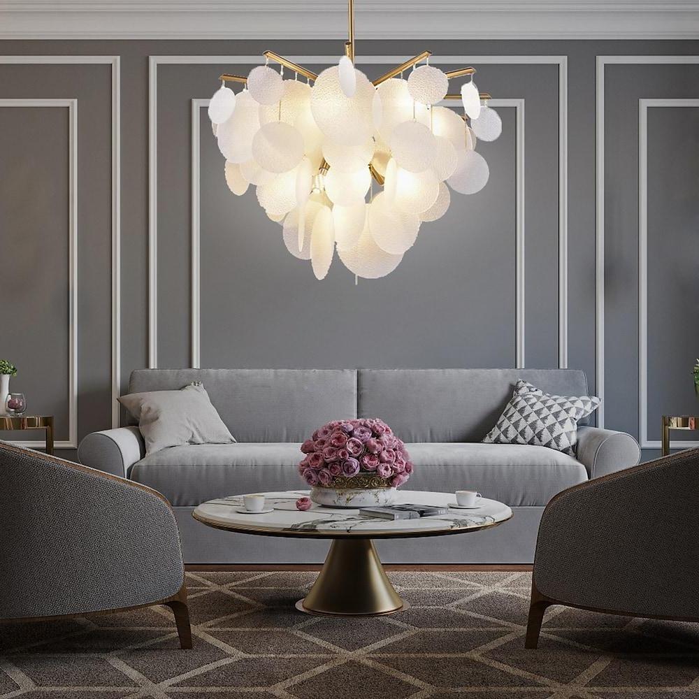 Modern White LED Chandelier for Living Room with 6 Lights Creative Circular Pendant Lamp
