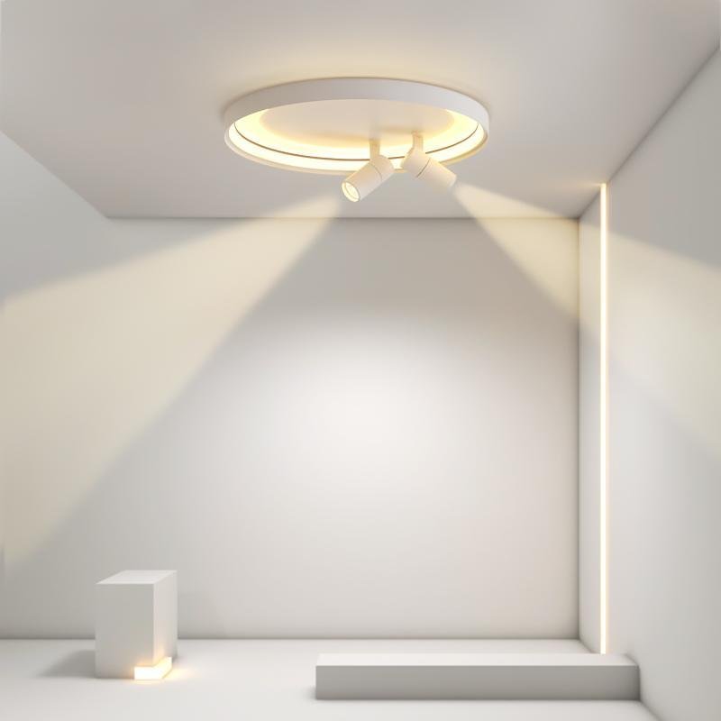 Modern White LED Flush Mount Ceiling Light with Adjustable Spotlights for Kitchen and Dining Room