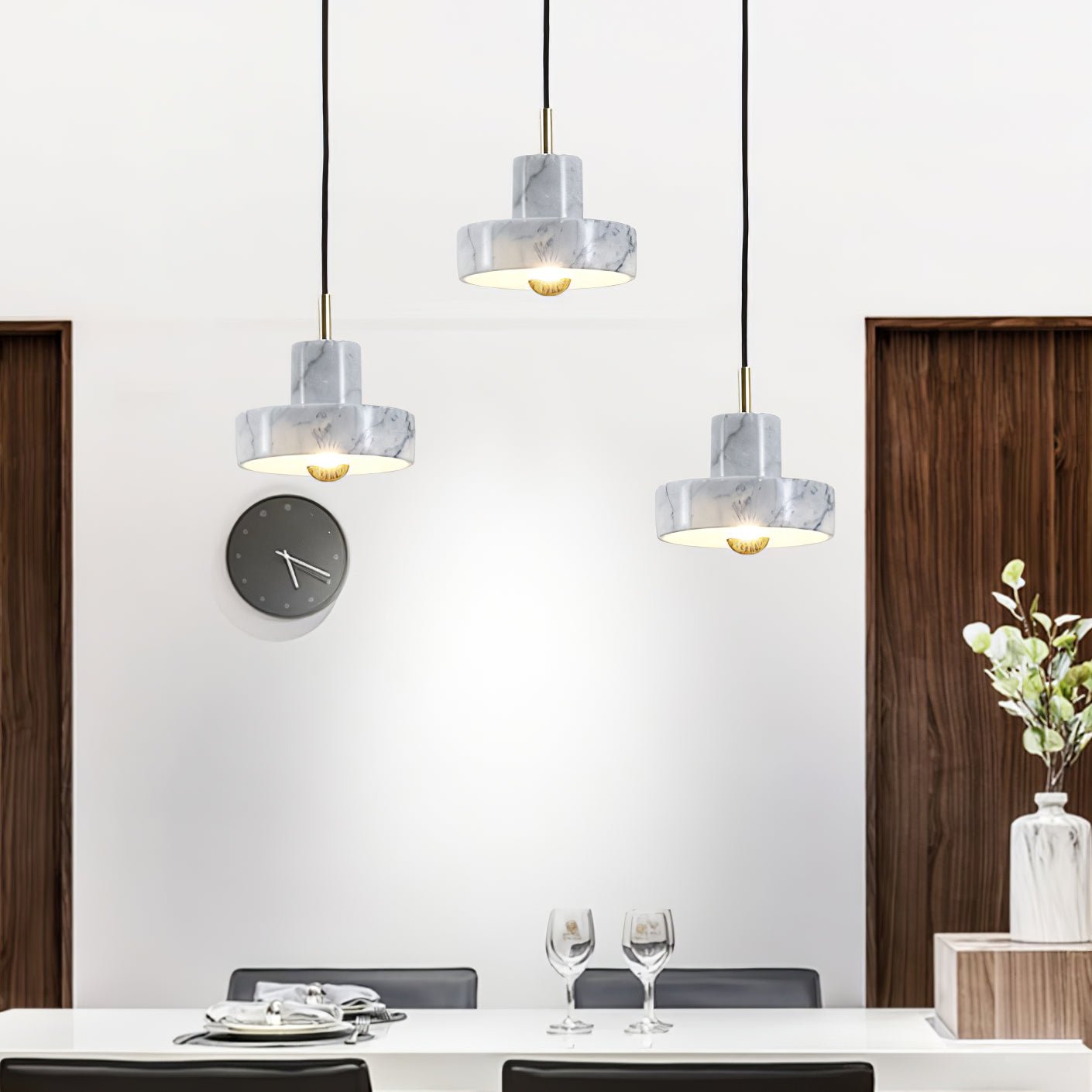 Modern White Marble Aura Hanging Lamp Natural Stone Pendant Light with Integrated LED