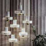 Modern White Marble Aura Hanging Lamp Natural Stone Pendant Light with Integrated LED