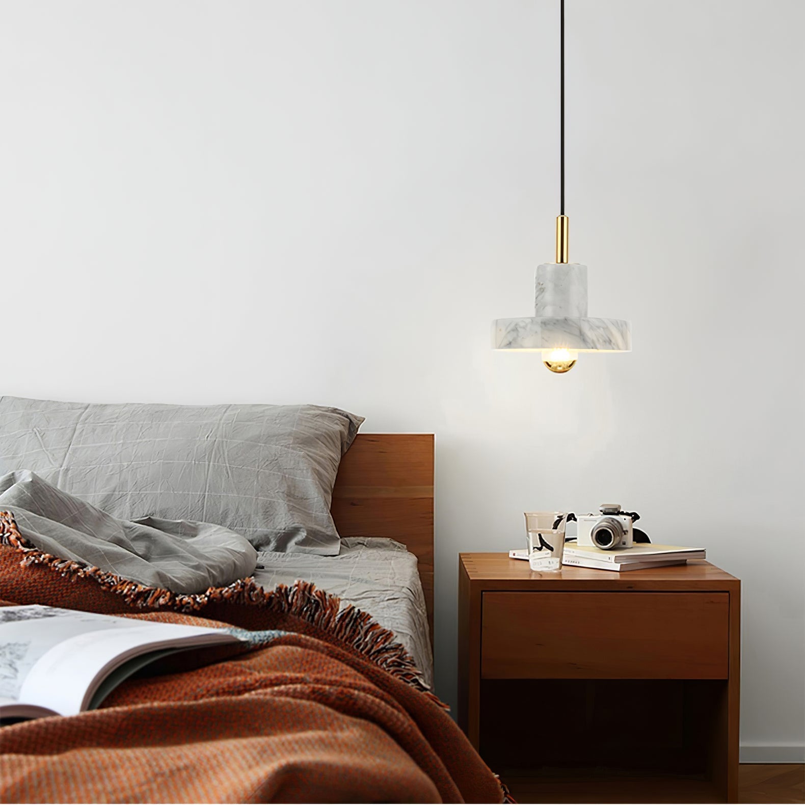 Modern White Marble Aura Hanging Lamp Natural Stone Pendant Light with Integrated LED