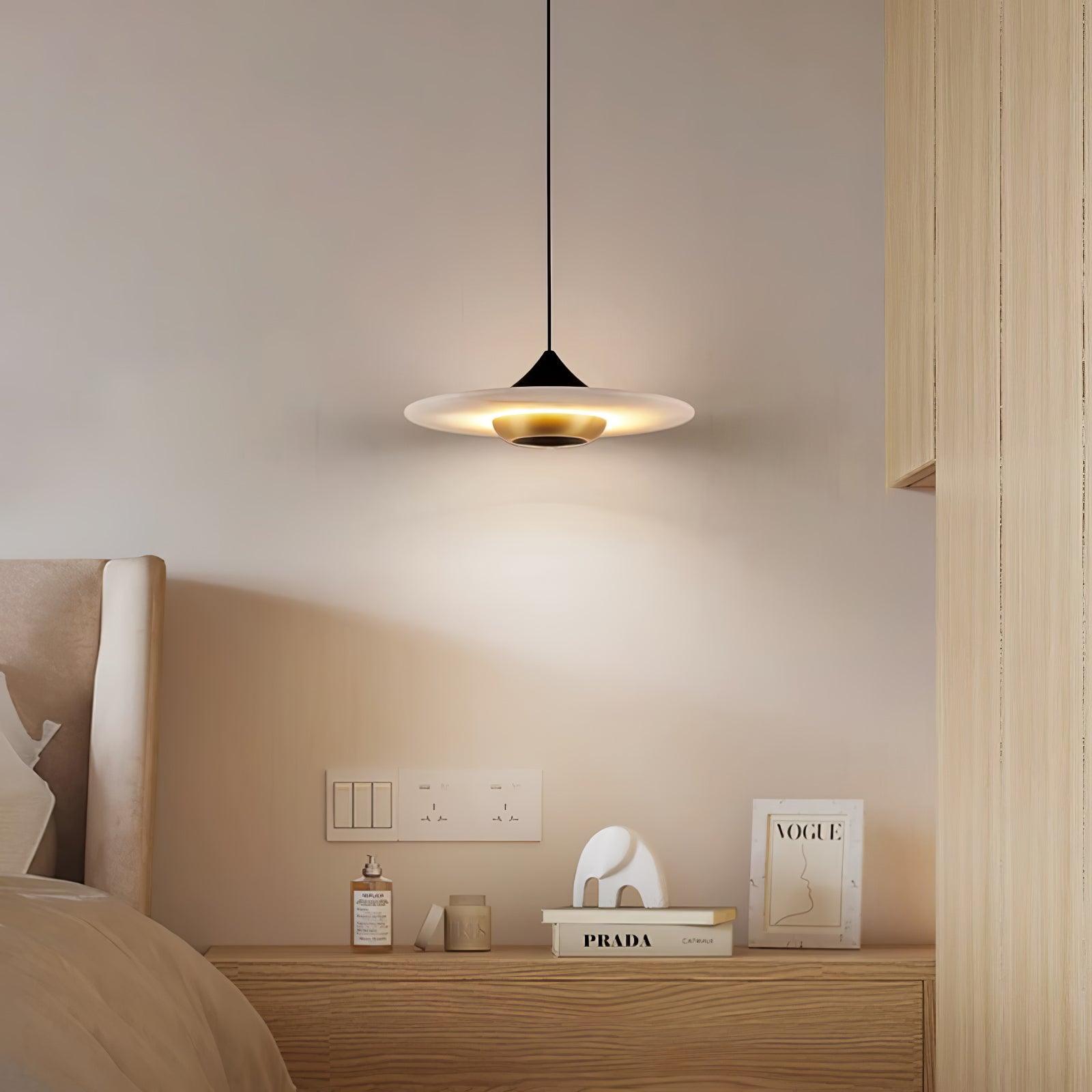 Modern White Marble Flying Saucer Pendant Light Integrated LED Hanging Ceiling Fixture