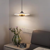 Modern White Marble Flying Saucer Pendant Light Integrated LED Hanging Ceiling Fixture