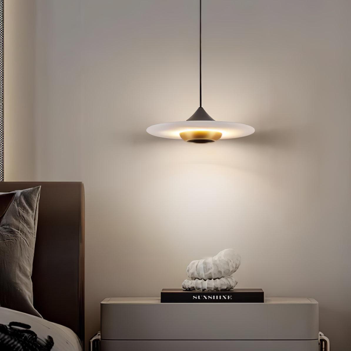 Modern White Marble Flying Saucer Pendant Light Integrated LED Hanging Ceiling Fixture