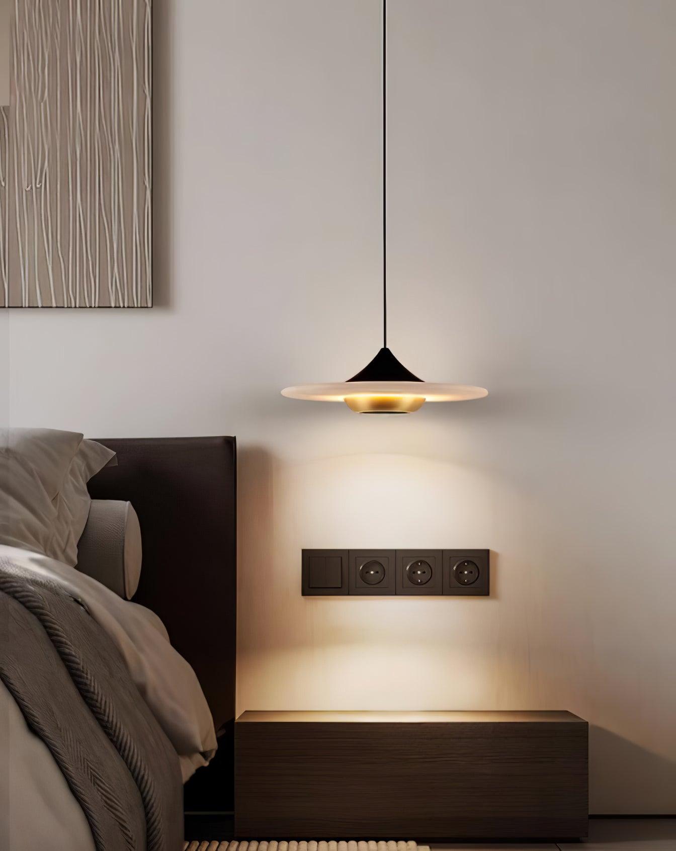 Modern White Marble Flying Saucer Pendant Light Integrated LED Hanging Ceiling Fixture