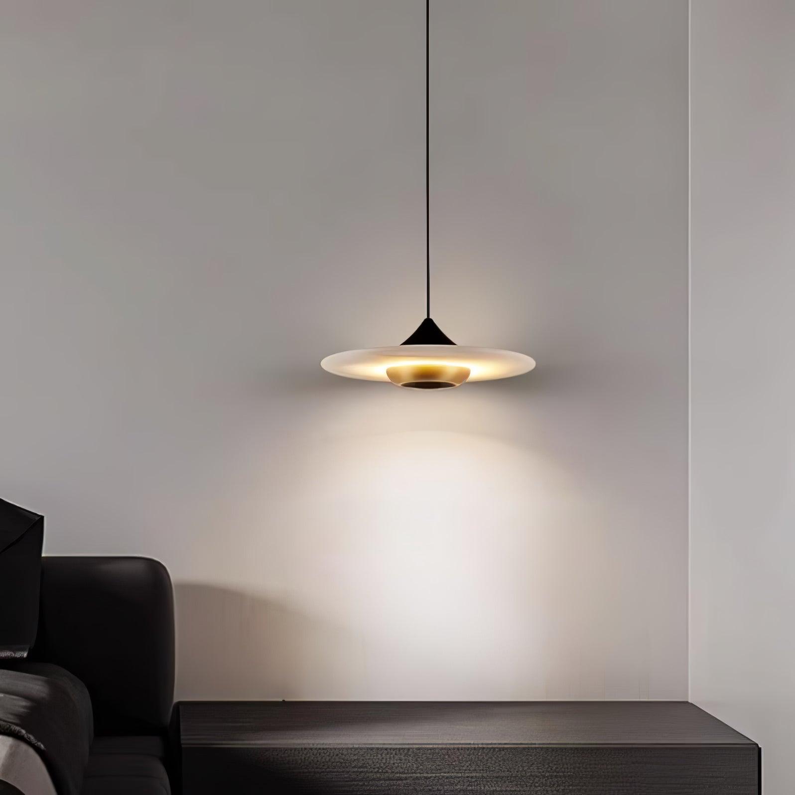 Modern White Marble Flying Saucer Pendant Light Integrated LED Hanging Ceiling Fixture